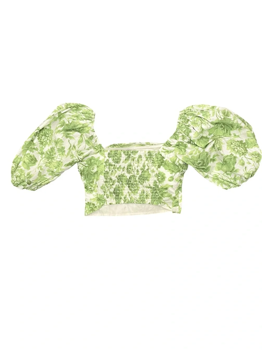 Abercrombie & Fitch | Puff Sleeve Green Floral Poplin Squareneck Top XS